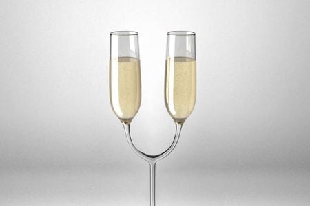 A "deliberately inconvenient" twin champagne glass created by Athens-based architect Katerina Kamprani
