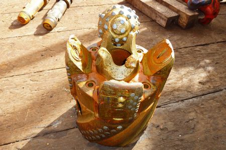 The drill bit that the Atlantis Bank expedition broke near the start of operations. Three of the four "cones" used to dig the hole have snapped off.