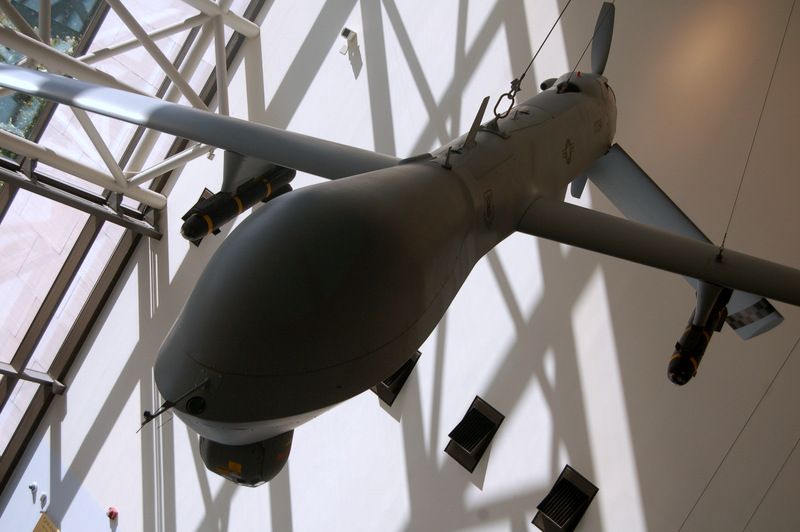 A predator drone hangs