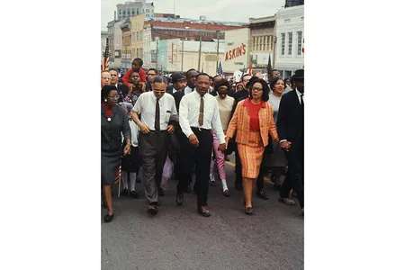 King led a throng of 25,000 marchers through downtown Montgomery in 1965. 