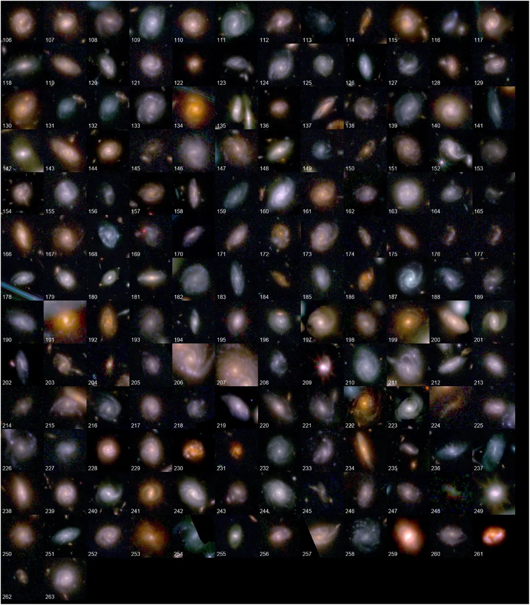 The galaxies identified as rotating in the opposite direction relative to the Milky Way.