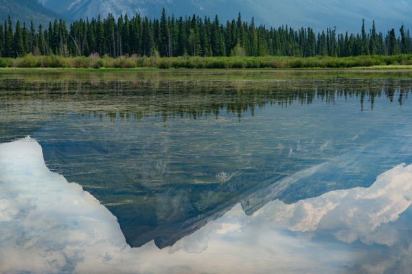 UPSIDE DOWN  -  The Canadian Rockies' Mount Rundle reflects on the surface of Vermillion Lakes, Banff, Alberta, Canada thumbnail