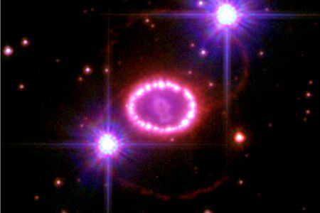 Most supernovas, like this one, 1987A (seen here in a Hubble Space Telescope image) explode only once. So what's going on with iPTF14hls?