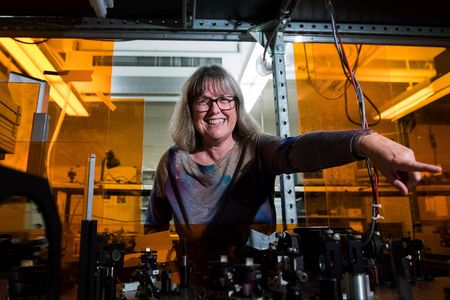 Nobel Prize winner Donna Strickland photographed in her lab.