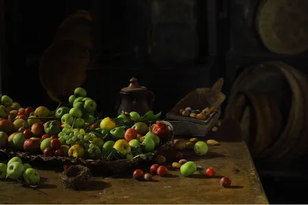 A selection of the bounty from Isabella Dalla Ragione&rsquo;s orchard, including apples, pears, plums, almonds, hazelnuts and grapes.