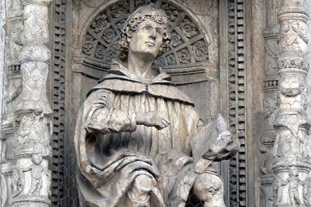 A statue of Pliny the Elder at the Cathedral of Santa Maria Maggiore in Como, Italy