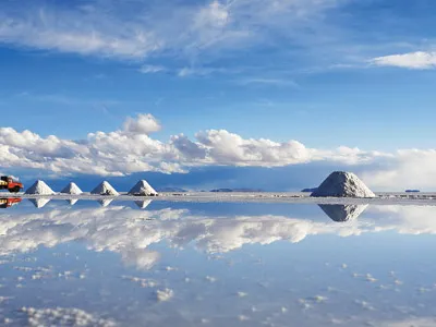 In southwest Bolivia, the world’s largest salt flats sit atop a vast pool of brine on the Salar de Uyuni.