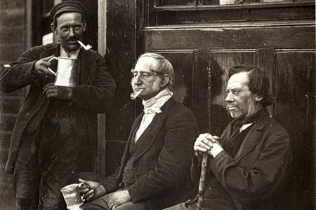 Men smoke pipes and drink on the London streets. Booth's police notebooks reveal the everyday habits of Londoners.