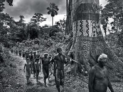 Salgado has documented many indigenous tribes and their traditions. Here, men are decorated with feathers and paint for a reahu funerary ceremony.