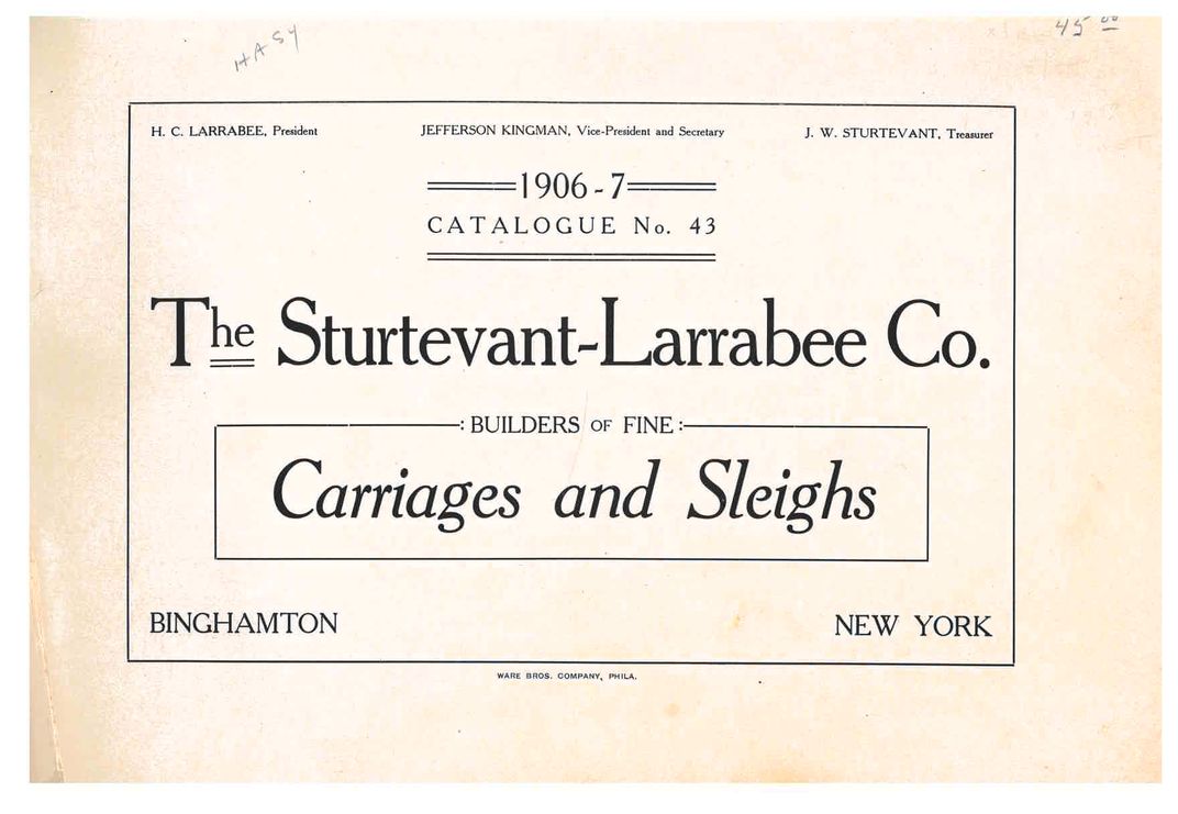 Title page for Sturtevant Larrabee sleigh catalog