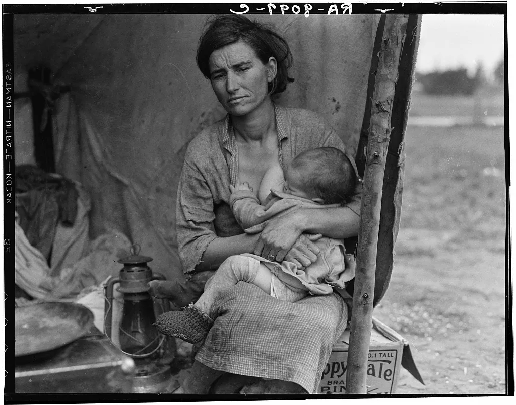 Dorothea Lange, Migrant agricultural worker's family. Seven hungry children. Mother aged thirty-two. Father is native Californian. Nipomo, California