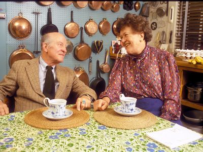 Julia Child and her husband Paul Child at their home in Cambridge, Massachusetts.