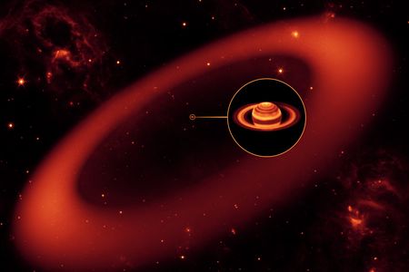 Saturn’s largest ring as spotted by NASA’s Spitzer Space Telescope in 2009