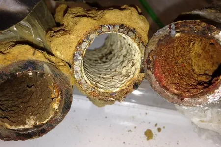A view into Flint drinking water pipes, showing various types of iron corrosion and rust.