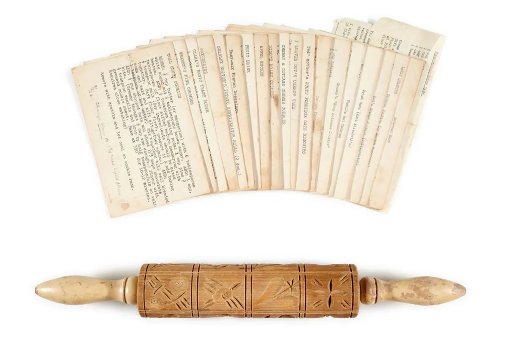 rolling pin and recipe cards