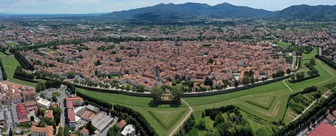 Lucca, still encircled by its medieval walls