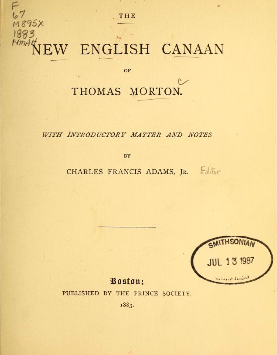 Title page of an 1883 edition of New English Canaan, featuring introductory matter and notes by Charles Francis Adams Jr.
