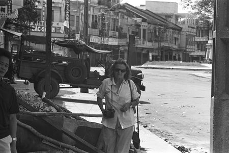Clare Hollingworth poses in the streets of Saigon in 1968.