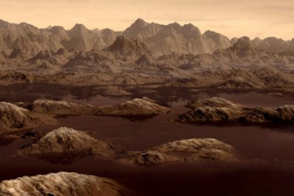 Artist’s rendition of a ethane lake on Titan.