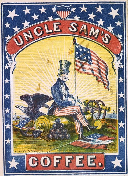 a coffee label with depiction of Uncle Sam