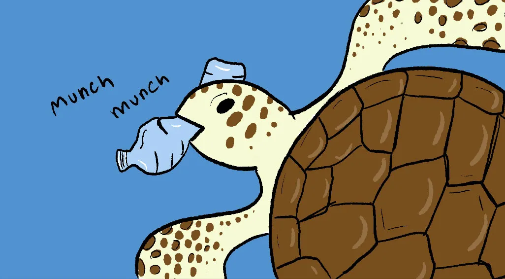 sea turtle eating plastic