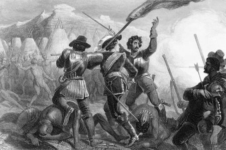 An engraving showing the Pequot War