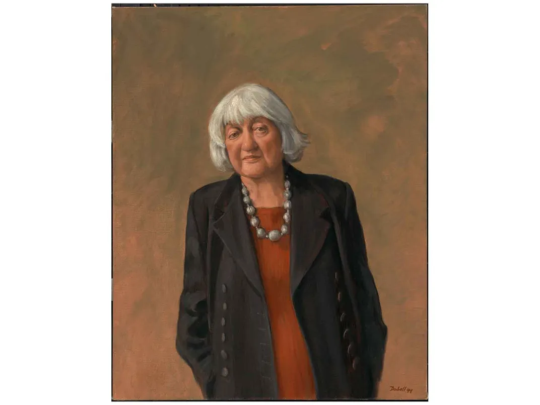 Canvas painting of Betty Friedan, arms at sides