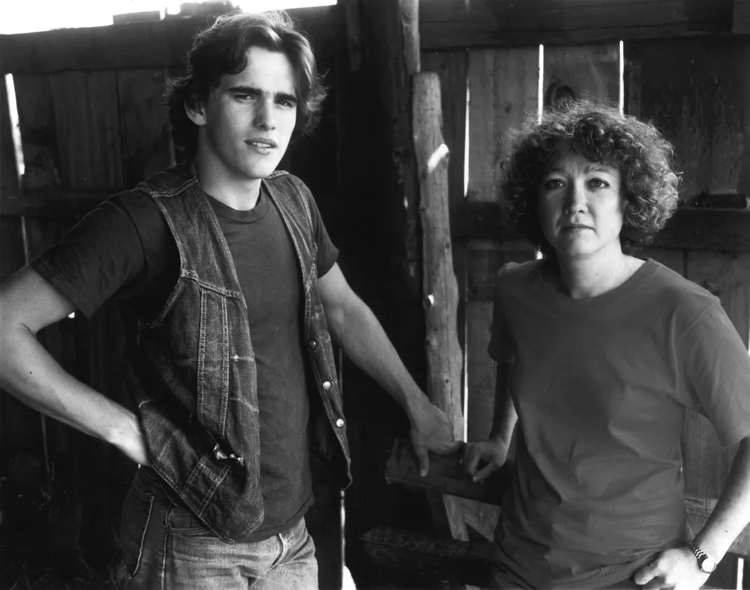 Matt Dillon and S.E. Hinton on the set of Tex