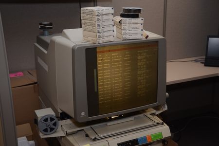 Data from the Viking biology experiments, which is stored on microfilm, has to be accessed using a microfilm reader.