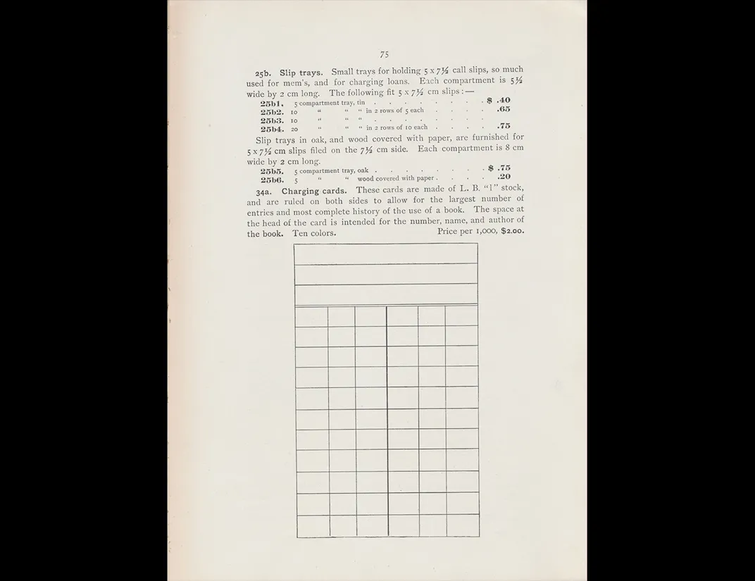 Trade catalog illustration of library charging card.