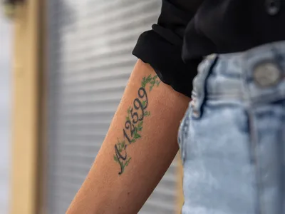Orly Weintraub Gilad has her grandfather&#39;s Auschwitz number, A-12599, tattooed on her arm.