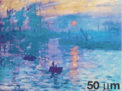 This Monet reproduction is composed of tiny bits of metal assembled on the micron scale. 