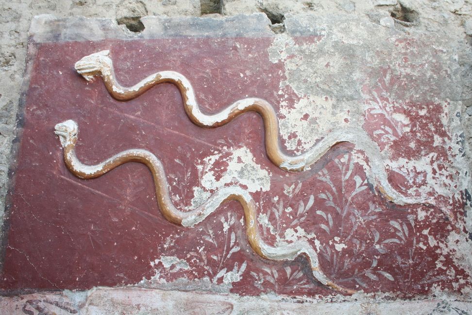 Serpents on a reddish-colored wall