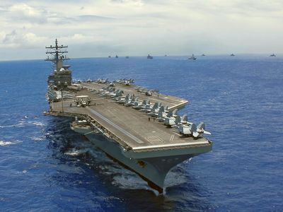 The star of Aircraft Carrier: Guardian of the Seas, with some of the supporting cast.