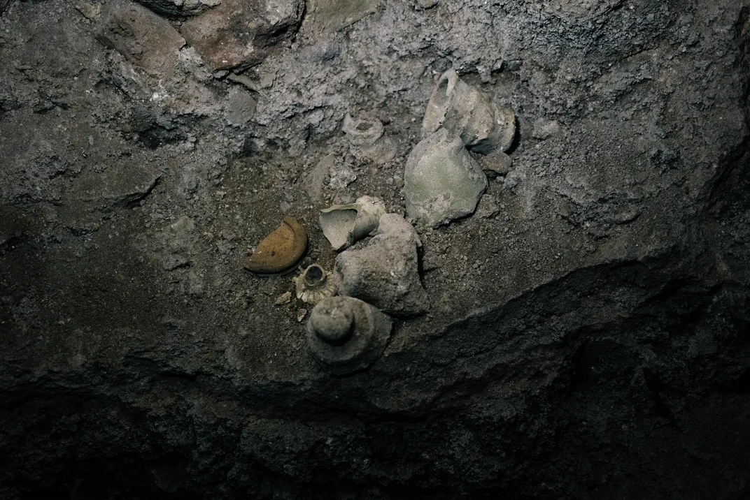 Fragments of ancient clay pots found in a palace discovered beneath the Nebi Yunus shrine in east Mosul.