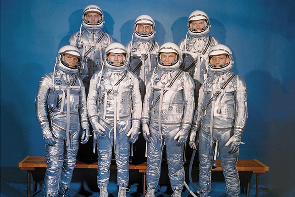 The Mercury 7, in not-quite-full silver regalia
