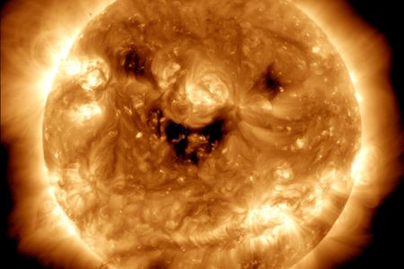 The dark patches on the image of the sun captured by&nbsp;&nbsp;NASA&rsquo;s Solar Dynamics Observatory are trio of coronal holes.&nbsp;