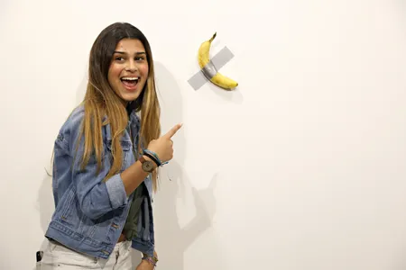 Maurizio Cattelan&#39;s &ldquo;Comedian,&rdquo; featuring a banana duct-taped to a wall