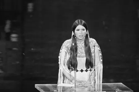 Sacheen Littlefeather speaking at the Academy Awards in 1973