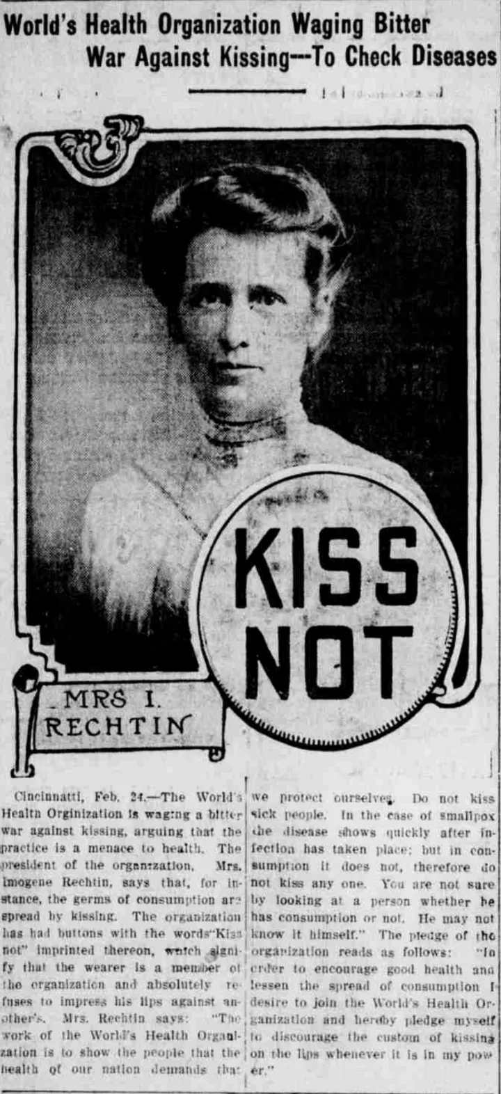 A 1911 newspaper article about the World's Health Organization, featuring a photograph of Rechtin