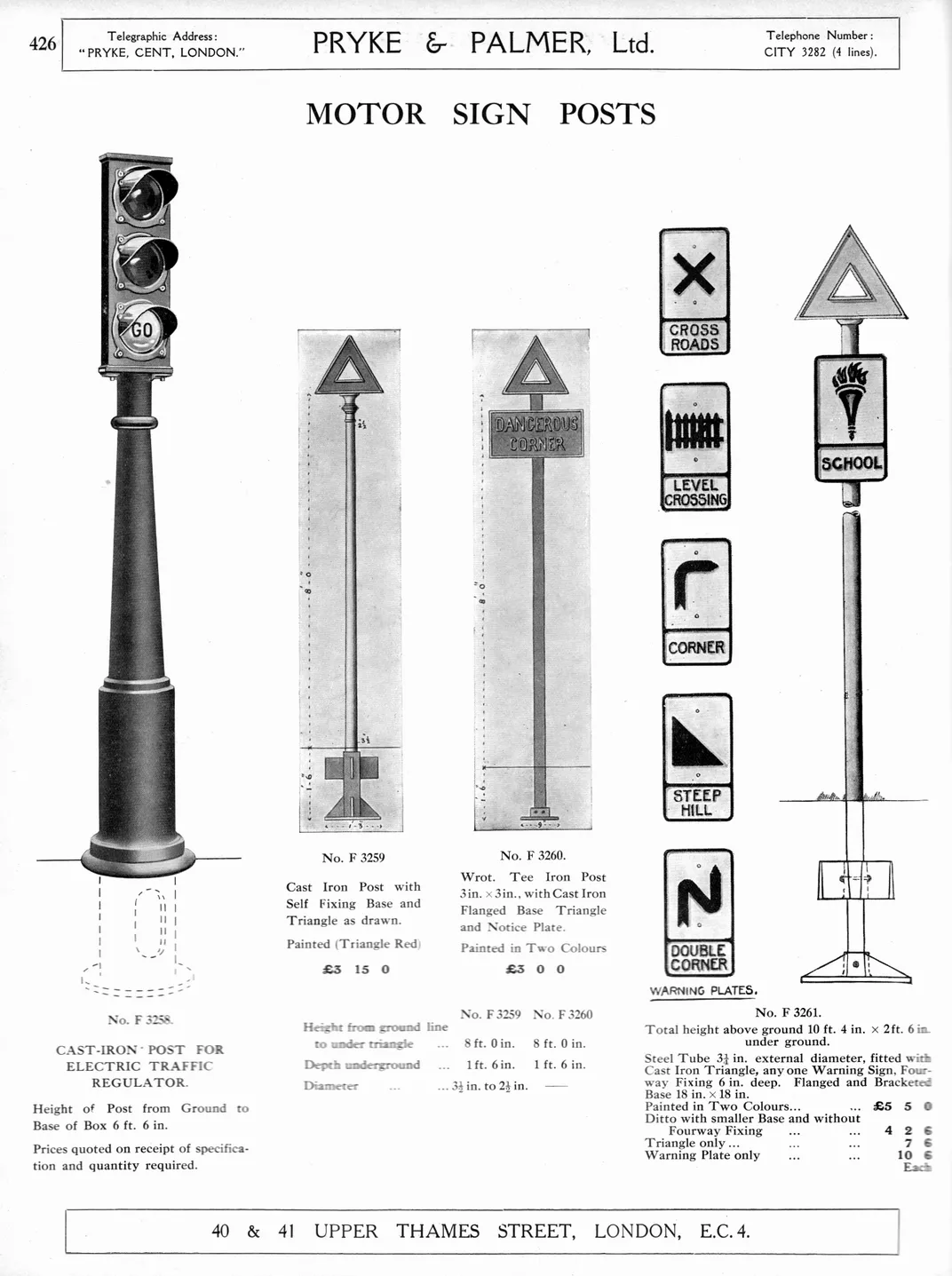A 1930 advertisement for motor sign posts