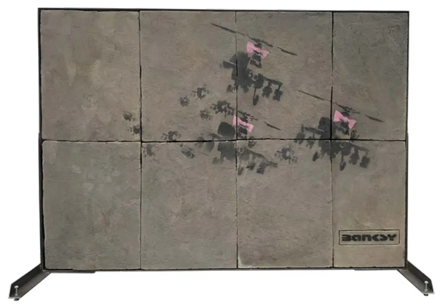 Large piece of street art against a white backdrop