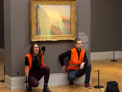 Last Generation protesters throw mashed potatoes at a Monet painting in Germany.&nbsp;