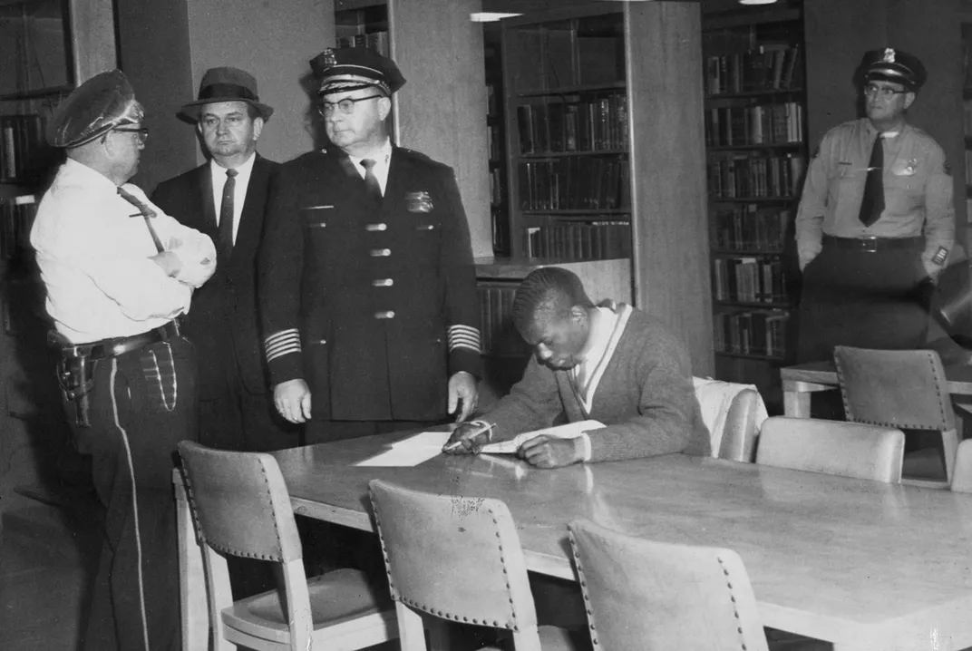 Sam Bradford in the library