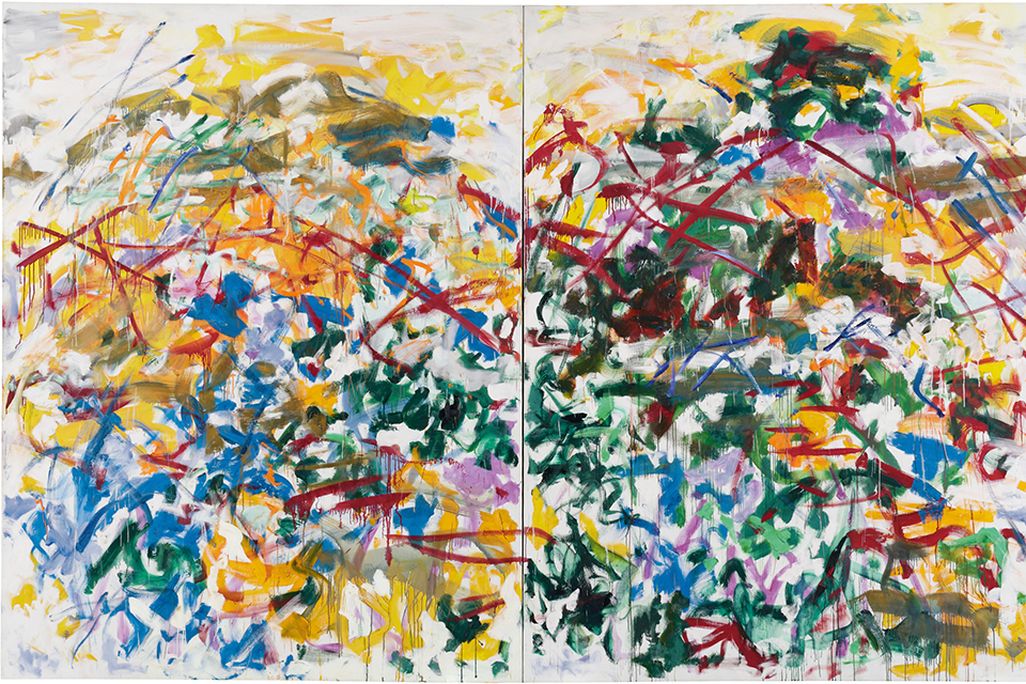 a diptych of two colorful abstract paintings