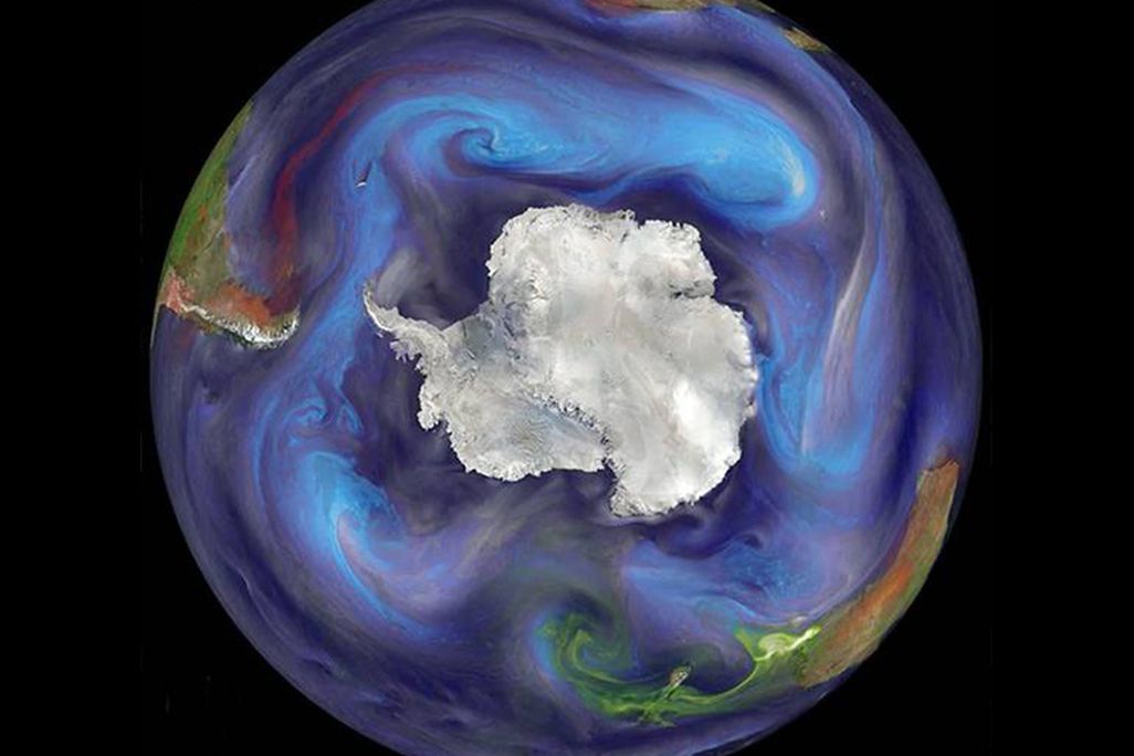 Southern ocean and iron dust globe shot