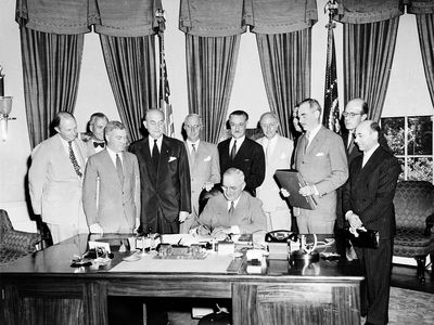 The North Atlantic Treaty was signed by President Harry S. Truman in Washington, D.C., on 4 April 1949 and was ratified by the United States in August 1949.