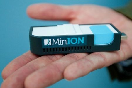 The MinION device might sequence your entire genome over the course of hours and plug into your computer.