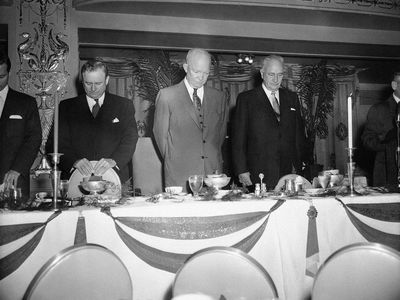 President Dwight Eisenhower at the annual National Prayer Breakfast in Washington on Feb. 2, 1956.