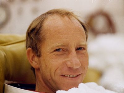 Al Worden during a countdown demonstration in preparation for his Apollo 15 flight in 1971.
